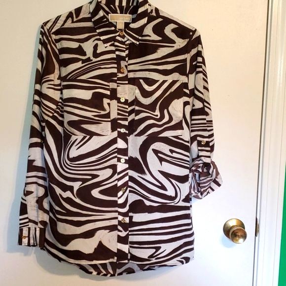 Michael Kors women's S brown & white  zebra print long sleeve button dow… - Picture 1 of 7